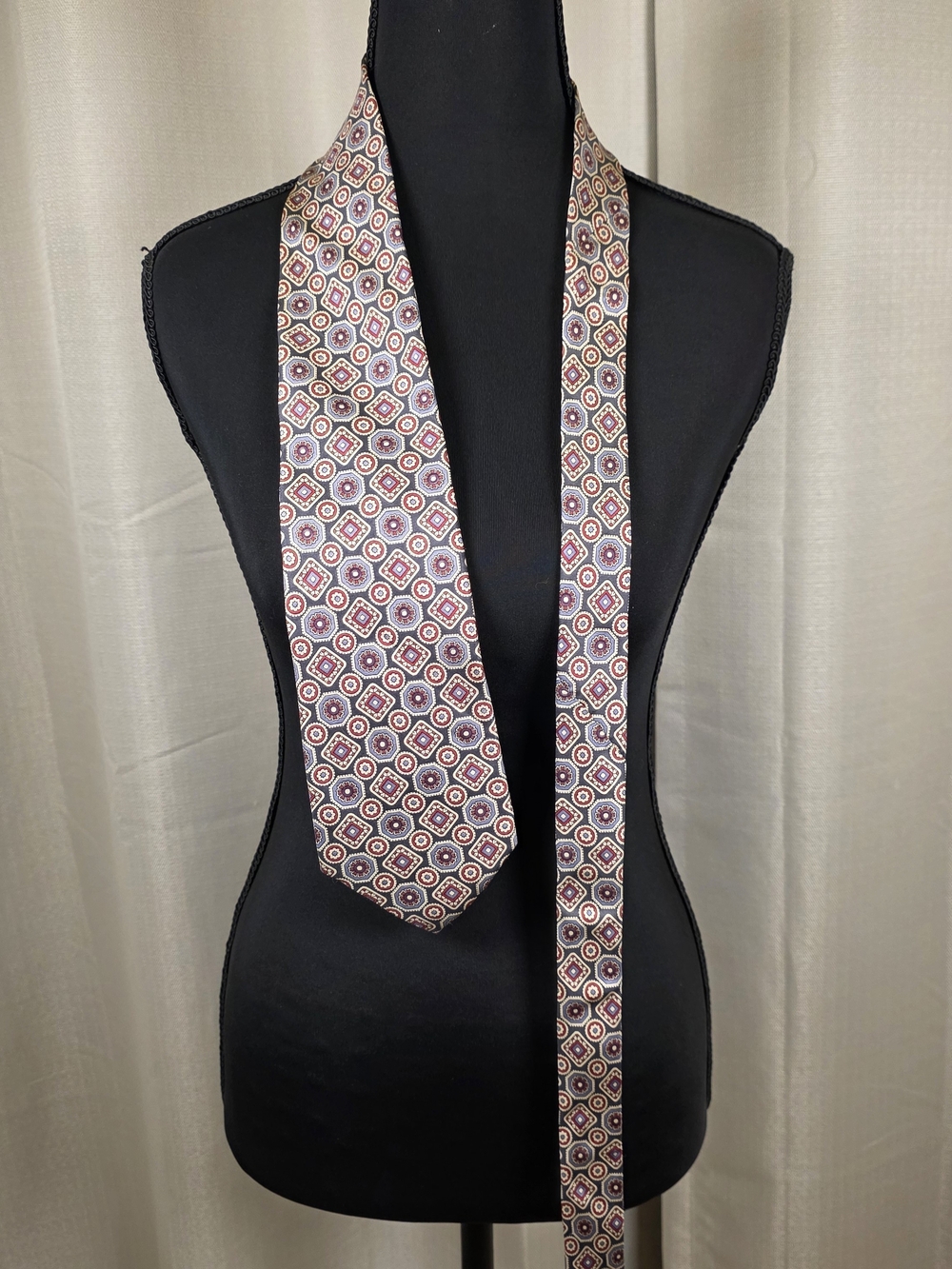 Vintage Silk Accents Geometric Silk Tie Made USA Retro 80s 90s
